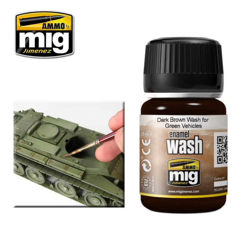 Dark brown wash for green vehicles enamel wash A.MIG-1005 (35ml)