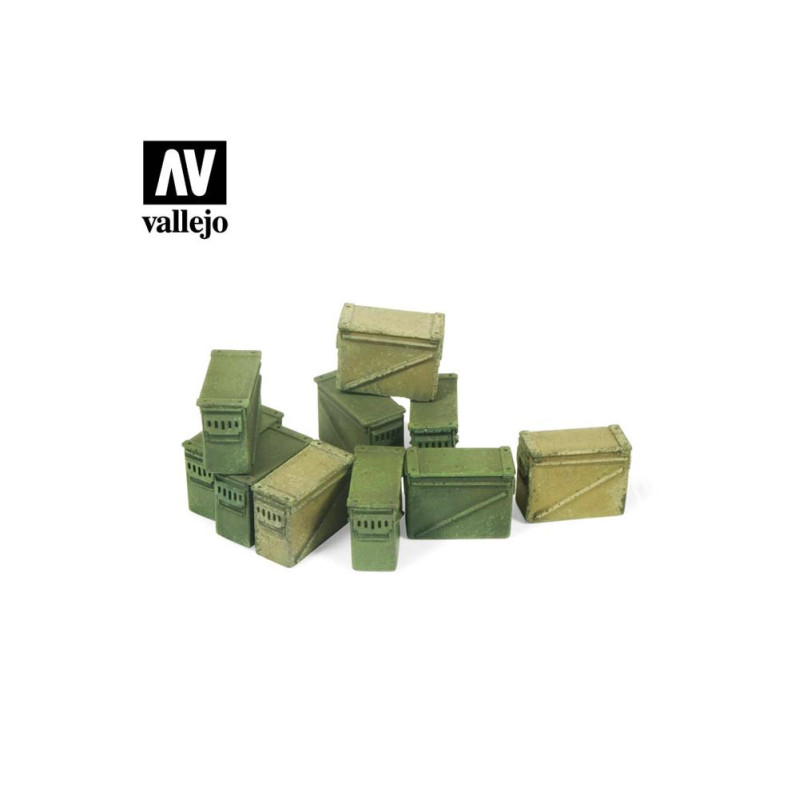 Vallejo Bases de diorama SC221 Grandes boîtes de munitions de 12,7 mm. 1/35 - non peint