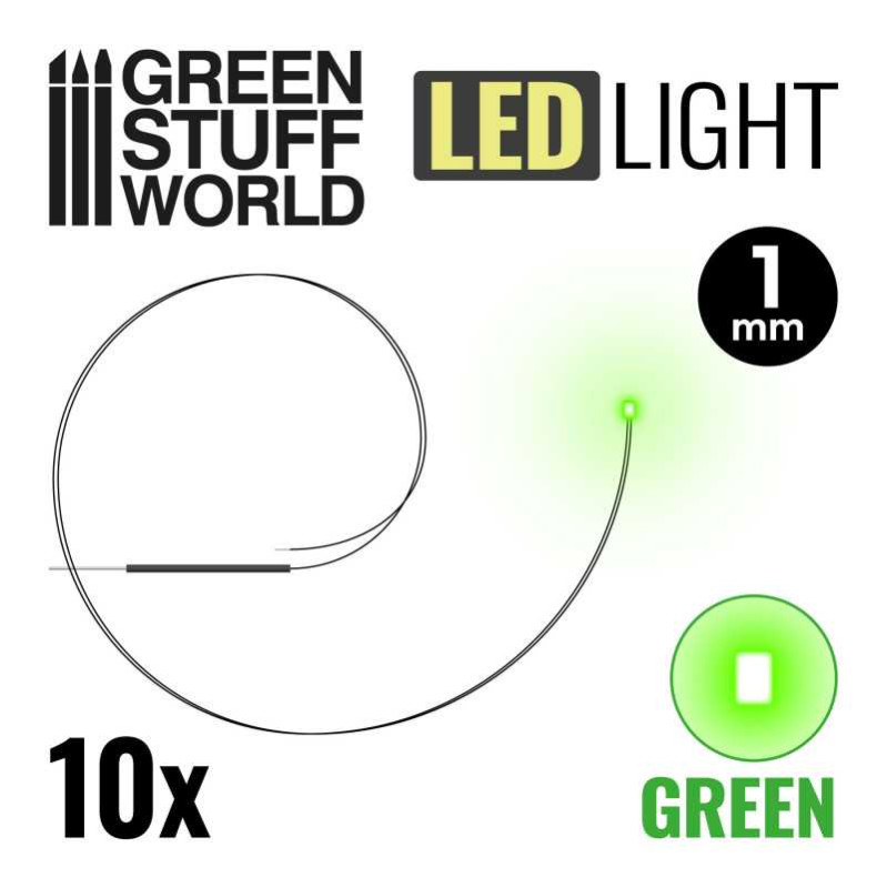 Green Stuff 364121 Green LED lights 1mm x10